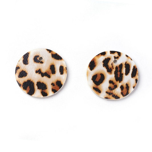 P2024 - 10 pcs. Assortment of Animal Faux Leather Dangle Charms Pendants - Circle - 24mm (0.95") - Double Sided