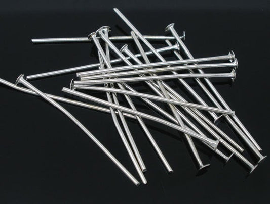 A026 - 100 pcs. Silver Tone Flat Head Pins - 18mm - 21 Gauge (0.7mm Thick)