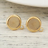 E733 - 4 pcs. 18K Gold Filled Earring Posts Studs Settings Bezels Cabochons Tacks with Parallel Loop - 8mm Glue Pad Setting - Made of Copper