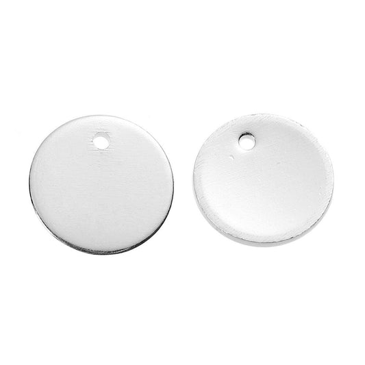 P977 - 10 pcs. Silver Plated Circle Round Stamping Tags - 10mm (1cm) - Hole Size: 1.1mm