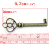 P746 - LARGE - 10 pcs. Antique Bronze Filigree Keys Charms Pendants - 62mm X 21mm (2.44"x 0.83") - Heart Design
