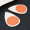 P214 - 10 pcs. Orange and White Basketball Ball Faux Leather Dangle Charms Pendants - Teardrop - Sports - 57mm (2.25") - Double-Sided