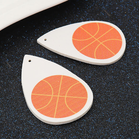 P214 - 10 pcs. Orange and White Basketball Ball Faux Leather Dangle Charms Pendants - Teardrop - Sports - 57mm (2.25") - Double-Sided