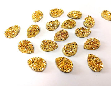 CA622 - 10 pcs Druzy Resin Embellishment Cabochons Gold - 14x10mm - Teardrop - 14mm x 10mm - 3mm Thick