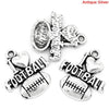 P2055 - 50 pcs. Antique Silver Tone "I love (heart) Football" Sports Charms Pendants - 20mm x 18mm