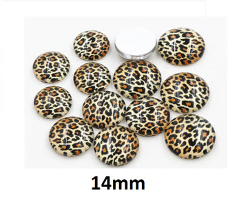 CA932 - 10 pcs Circle Leopard Glass Round Dome Seals Tiles Cabochons - 14mm - Yellow