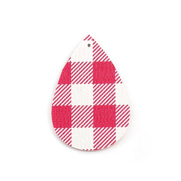 P1037 - 10 pcs Pink and White Faux Leather Dangle Pendants - Teardrop - Gingham Pattern - 56mm (2.2") - Great for Earrings or Dangles! Double-Sided