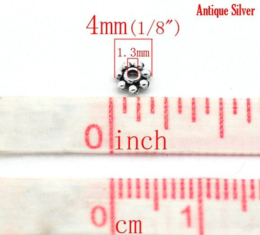 BD443 - 500 pcs Antique Silver Snowflake Daisy Spacer Beads- 4mm