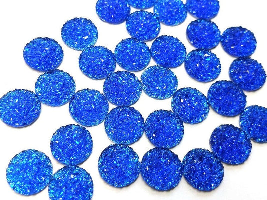CA950 - 10 pcs Druzy Resin Embellishment Cabochons Royal Blue - 12mm - Dome Circle