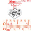 P067 - 4 pcs. Antique Silver "Sister of Bride" charm with rhinestone- 16mm X 14mm
