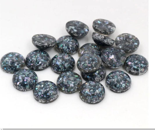 CA1003 - 10 pcs Druzy Resin Embellishment Cabochons - 12mm - Glitter Style - Gray - Solid Multicolor