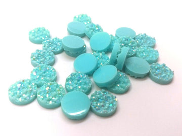 CA684 - 10 pcs Druzy Resin Embellishment Cabochons Blue Aqua Multicolor - 12mm Diameter - Circle - 3.6mm Thick