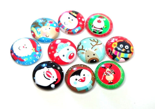 CA658 - 10 pcs Assortment of Circle Christmas Glass Round Dome Seals Tiles Cabochons - 12mm - Set 1