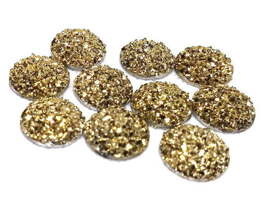 CA673 - 10 pcs Druzy Resin Embellishment Cabochons Gold - 14mm - Dome Circle