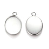 P411 - 10 pcs. 304 Stainless Steel Oval Bezel Cabochon Pendant Trays - Spike - 18mm x 13mm Glue Pad - Hypoallergenic! Tarnish Resistant!