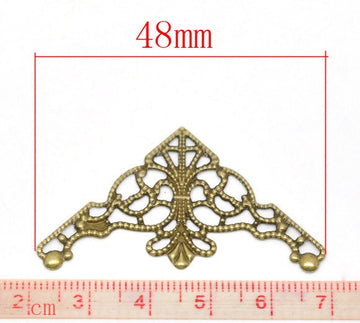 P442 - 50 pcs. Bronze Tone Flat Triangle Metal Wraps Connector Filigree Embellishment Findings Charms Pendants - 48mm X 26mm (1.89 inch)