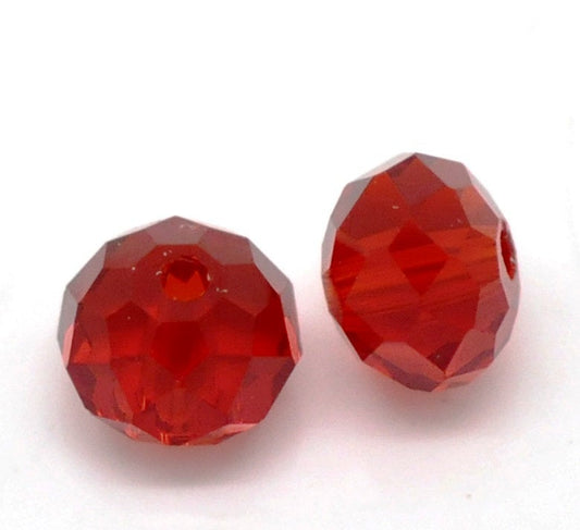 BD651 - 20 pcs. Red Crystal Glass Faceted Rondelle Beads - 8mm - Hole Size: 1.3mm