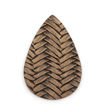 P1070 - 10 pcs Bronze Faux Leather Dangle Charms Pendants - Teardrop Braided Weave - 56mm (2.2") - Great for Light Earrings or Dangles! Double-Sided