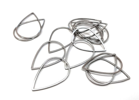 P1103 - 10 pcs Stainless Steel Silver Tone Teardrop Metal Dangle Charms Pendants - 26mm x 17mm - 1.02" - Great for Making Fringe Earrings &amp; Dangles!