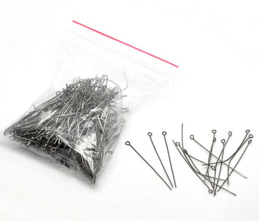 A045 - 100 pcs. Gunmetal Eye Pins - 50mm x 0.7mm (2 inch) - 21 Gauge