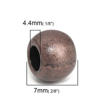 BD596 - 50 pcs Antique Copper METAL Smooth Ball Spacer Beads - 10mm - Large Hole: 4.4mm - Fits European Cords and Paracord!