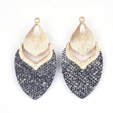 MP0002 - 10 pcs. Metal and Faux Leather Dangle Charms Pendants - Gunmetal - Gold Hardware - 61mm (2.4")