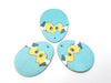 P2070 - 6 pcs. Teal Faux Leather Dangle Charms Pendants - Egg Teardrop - Easter - 51mm (2") - Double-Sided - Bunny