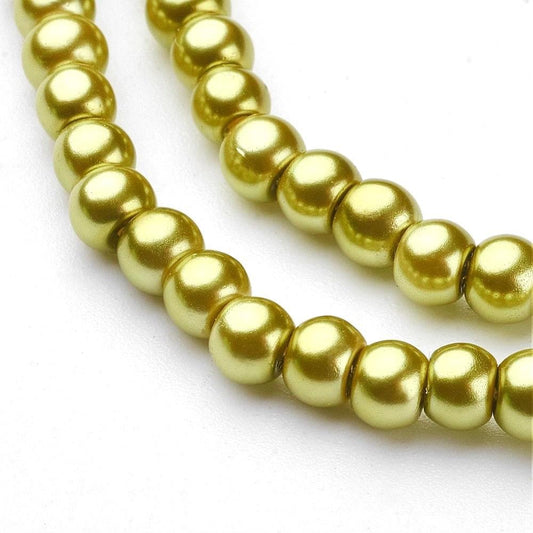 BD064 - 4mm Apple Green Glass Pearl Imitation Round Beads - 32 inch strand - Approx. 215 beads - Hole Size: 1mm