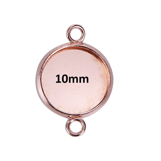 CA580 - 10 pcs. Rose Gold Plated Circle Round Bezel Cabochon Cameo Connector Tags Trays - 10mm Glue Pad - Made of Brass!