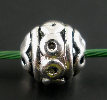 BD532 - 10 pcs Silver Tone Carved Tibetan Round Spacer Beads- 8mm