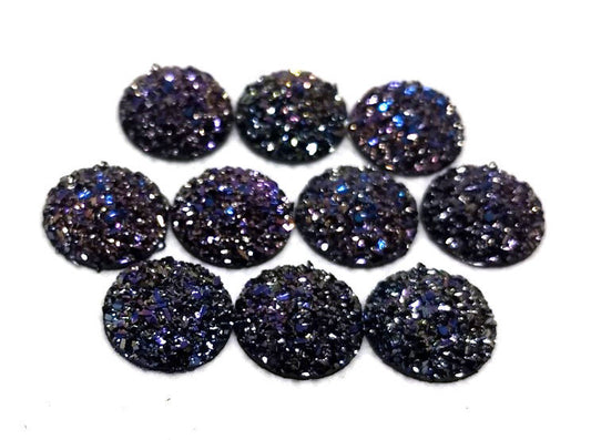CA809 - 10 pcs Druzy Resin Embellishment Cabochons Magenta Purple - 12mm - Dome Circle