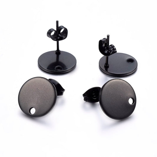 E345 - 10 pcs. (5 pairs) 304 Stainless Steel Gunmetal Black Earring Posts/Bases/Studs/Settings