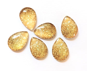 CA948 - Lot of 10 Teardrop Clear Glass Dome Seals Tiles Cabochons Drop - 25mm x 18mm (1" x 0.7") - White Sparkle