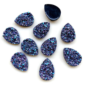 CA993 - 10 pcs Druzy Resin Embellishment Cabochons Magenta Multicolor - 18x13mm - Teardrop - 18mm x 13mm - 4.5mm Thick