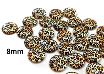 CA826 - 10 pcs Circle Leopard Glass Round Dome Seals Tiles Cabochons - 8mm - Yellow