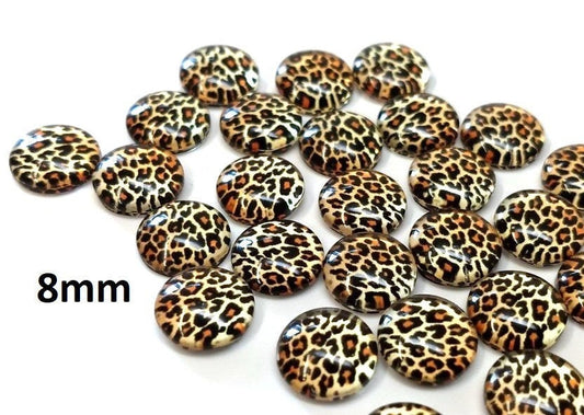 CA826 - 10 pcs Circle Leopard Glass Round Dome Seals Tiles Cabochons - 8mm - Yellow