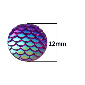 CA026 - 10 pcs Mermaid Fish Scales Resin Carved Embellishment Cabochons Purple AB - 12mm (1/2 in)