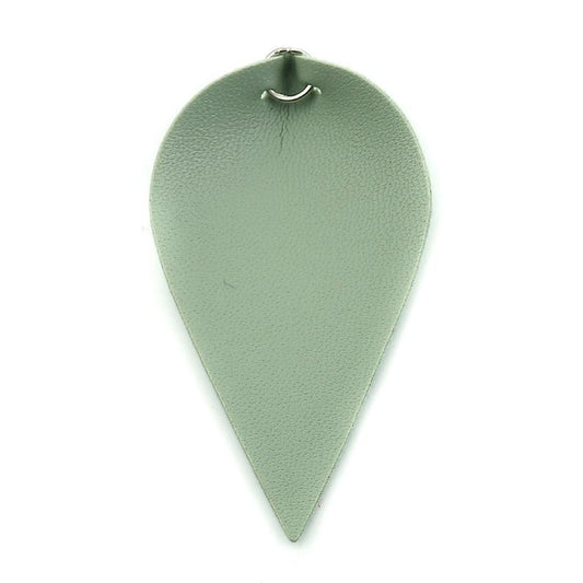 P037 - 10 pcs Green Sage Faux Leather Dangle Charms Pendants - Pinch Leaf - Silver Tone Jump Ring - 63mm (2.5") - Great for Earrings or Dangles!
