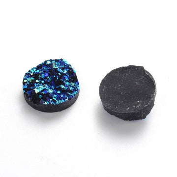 CA1011 - 10 pcs Druzy Resin Embellishment Cabochons Blue Multicolor AB - 12mm - 5mm Thick
