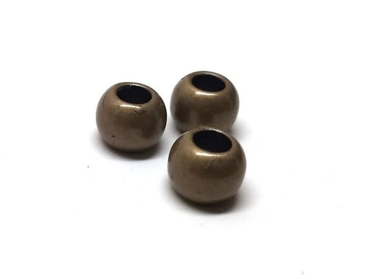 BD259 - 100 pcs Antique Bronze Smooth Ball Spacer Beads - 10mm - Large Hole: 4.7mm - Fits European Cords and Paracord!