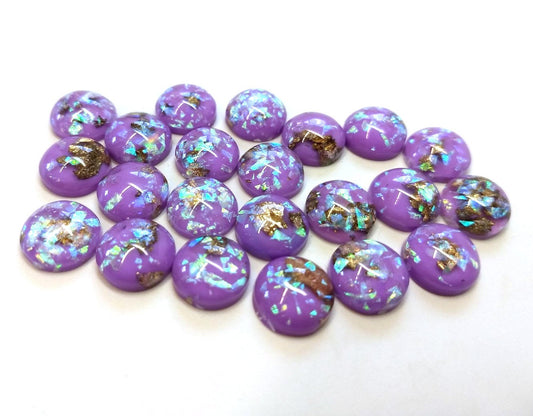 CA776 - 10 pcs Resin Round Embellishment Circle Cabochons Metal Foil Purple, Green, Gold - 10mm - Multi-Color Glitter
