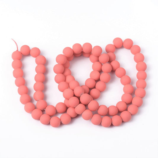 BD676 - 40 Beads - 10mm Pink Flamingo Rubberized Glass Round Beads - 15.7" strand - Approx 40 beads per strand - Hole Size: 1.3mm