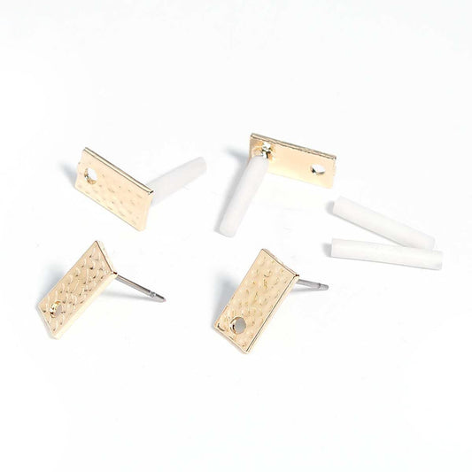 E723 - 10 pcs. (5 pairs) Gold Plated Earring Posts/Bases/Studs/Settings - Hammered Style - Rectangle - 12mm x 6mm - Hole Size: 1.7mm