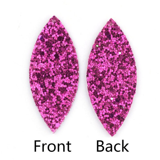 P1199 - 10 pcs. Pink fuchsia Faux Leather Dangle Charms Pendants - Marquise - 59mm (2.33") - Great for Light Earrings or Dangles! Double Sided