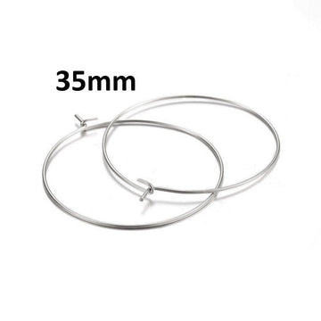 W025 - 10 pcs. 316 Stainless Steel Silver Tone Wine Charm / Earwire Hoop Rings - 35mm - 20 Gauge (0.8mm Thick) - Style B - Tarnish Resistant!