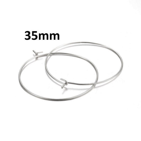 W025 - 10 pcs. 316 Stainless Steel Silver Tone Wine Charm / Earwire Hoop Rings - 35mm - 20 Gauge (0.8mm Thick) - Style B - Tarnish Resistant!
