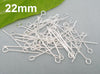 A027 - 100 pcs. Silver Plated Eye Head Pins - 22mm - 21 Gauge