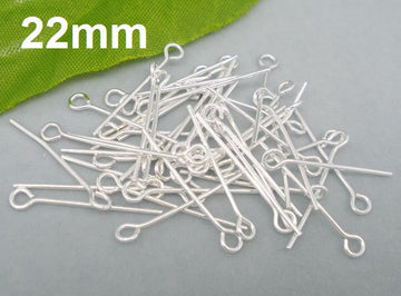A027 - 100 pcs. Silver Plated Eye Head Pins - 22mm - 21 Gauge