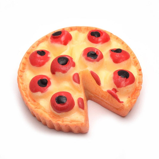CA596 - 10 pcs Resin Embellishment Cabochons - Food - Pizza Pie - 33mm x 32mm