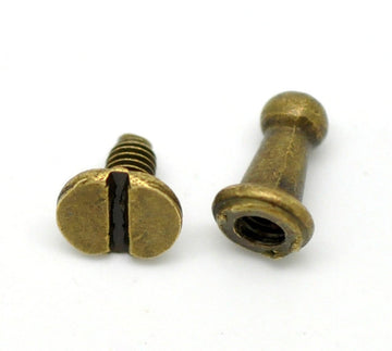 F004 - 50 Sets - Antique Bronze Spike Rivet Studs Spots- Screw - 9mm x 5.5mm - 7mm x 7mm - Strong!